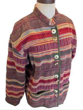 Vintage Flashback thick woven cotton bohemian, tapestry jacket. Large